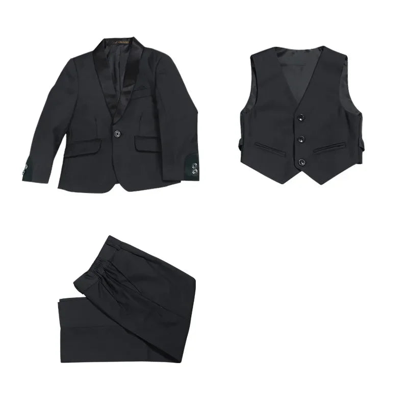 Boys 3-Piece Formal Suit Set – Blazer, Vest & Pants | Red, Black & Blue
