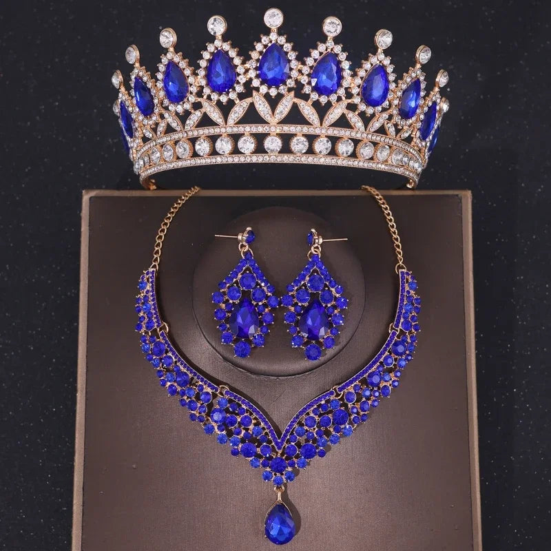 3Pcs Crystal Crown Necklace Earring Set Baroque Rhinestone Bridal Jewelry Set Bridal Wedding Hair Accessories Jewelry Crown Gift