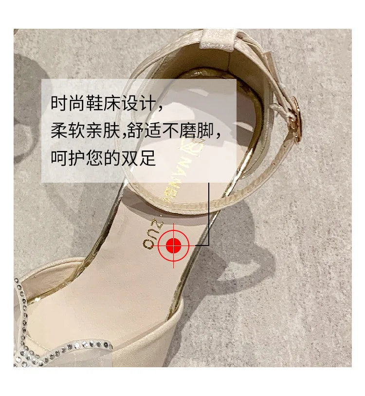 Crystal Wedding Shoes Bride Wedding Dress Two Wears  New Bow High Heels Women's Summer Slim Heels White Pointed Sandals  Women