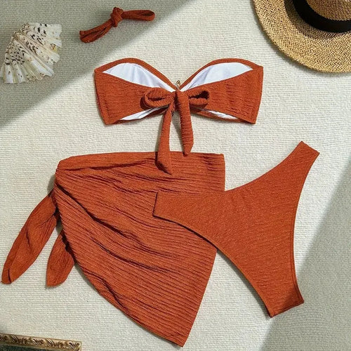 3-Piece Starfish Bandeau Bikini Set with Cover-Up – Holiday Swimwear