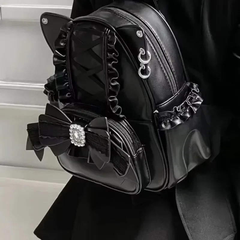 Lace Cat's Ear School Bag Japan Lolita Ita Mochila Cute Large Capacity Mochilas Mujer 2025 New Bow Women Bags Student Backpack