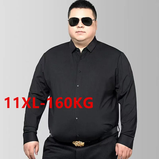 New Men's White Business Shirt Autumn Long Sleeve Leisure Plus Size Big 11XL 10XL 9XL Patchwork Black Yellow Social Dress Shirts
