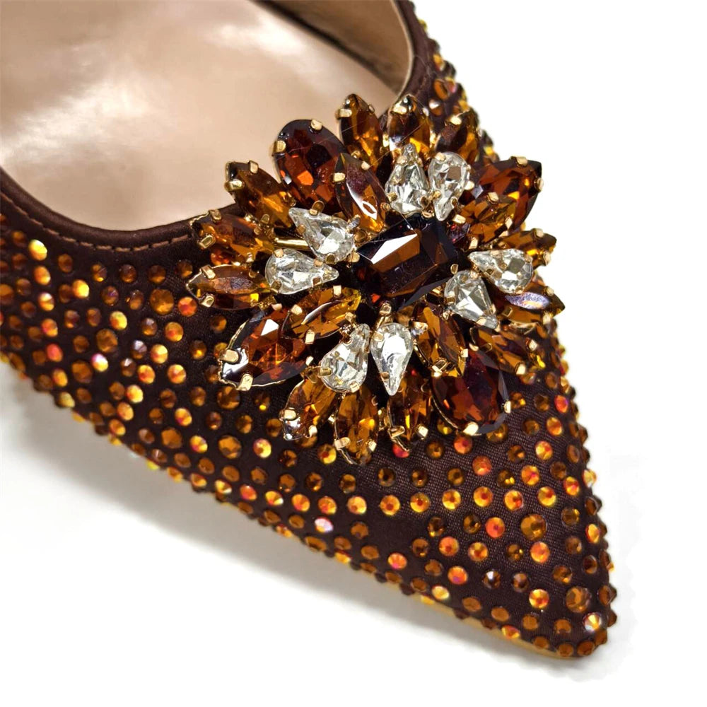 Venus Chan Nigerian Women Heel Party Ladies Italian Design Shoes And Bag Set Decorated with Rhinestone Handbag Wedding Party