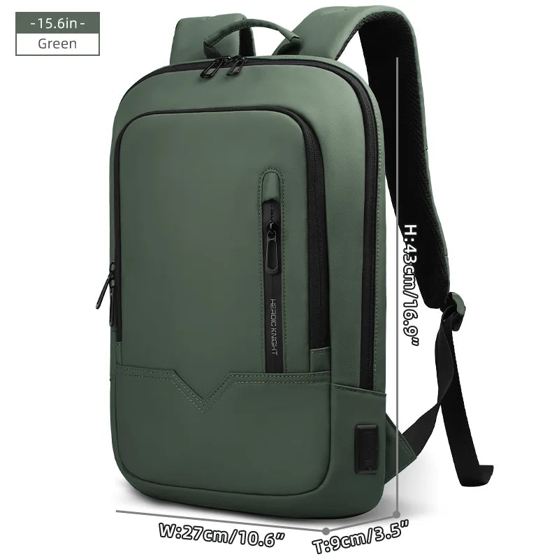 HK Business Slim Backpack For Men Water Resistant 15.6 inch Laptop Bag With USB Charger Light Weight Travel Bag for Work Office