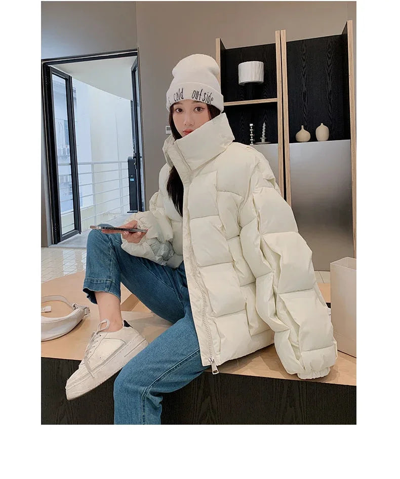 Winter Jackets for Women 2025 Thick Warm Loose Fashion Quilted Jacket Women Interchange Design High Street Green Winter Coat