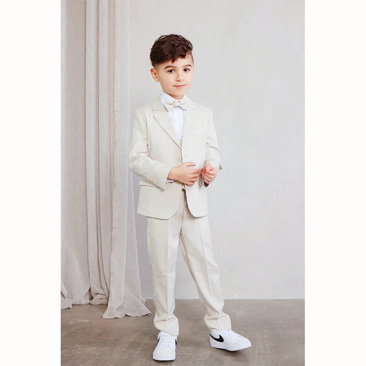 3 Piece Ivory Boys Suit for Wedding Formal Suits Set Notched Lapel Blazer Vest Pants Kids Dress Clothes Outfit 2-18 Years Old