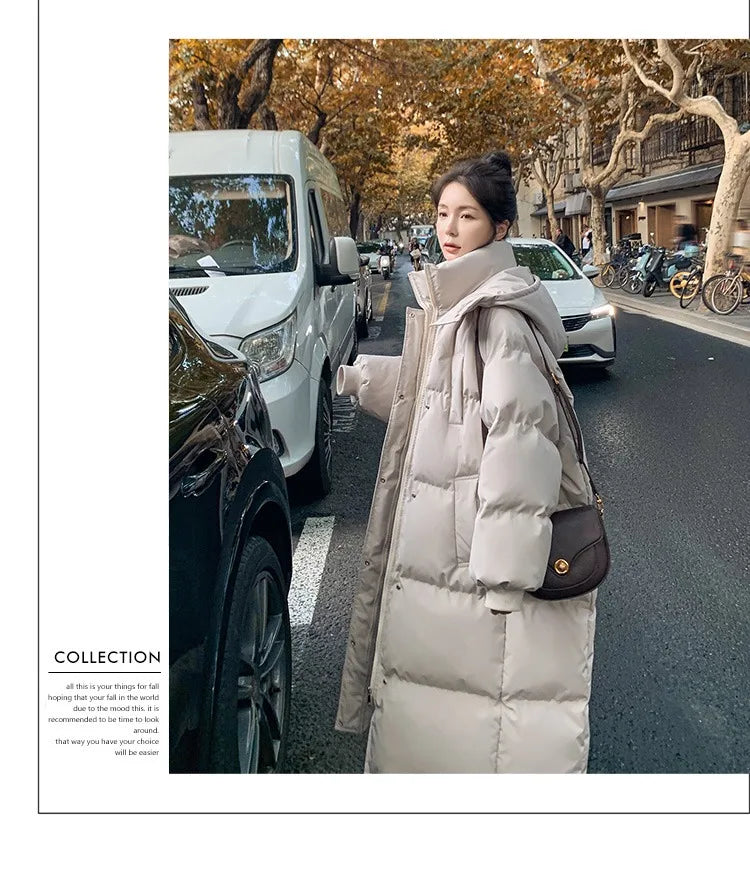 ITOOLIN Women Casual Down Coat Thicken Cotton Warm Hooded Long Coat Long Sleeve Parkas Button Pocket Autumn Winter Office Coat