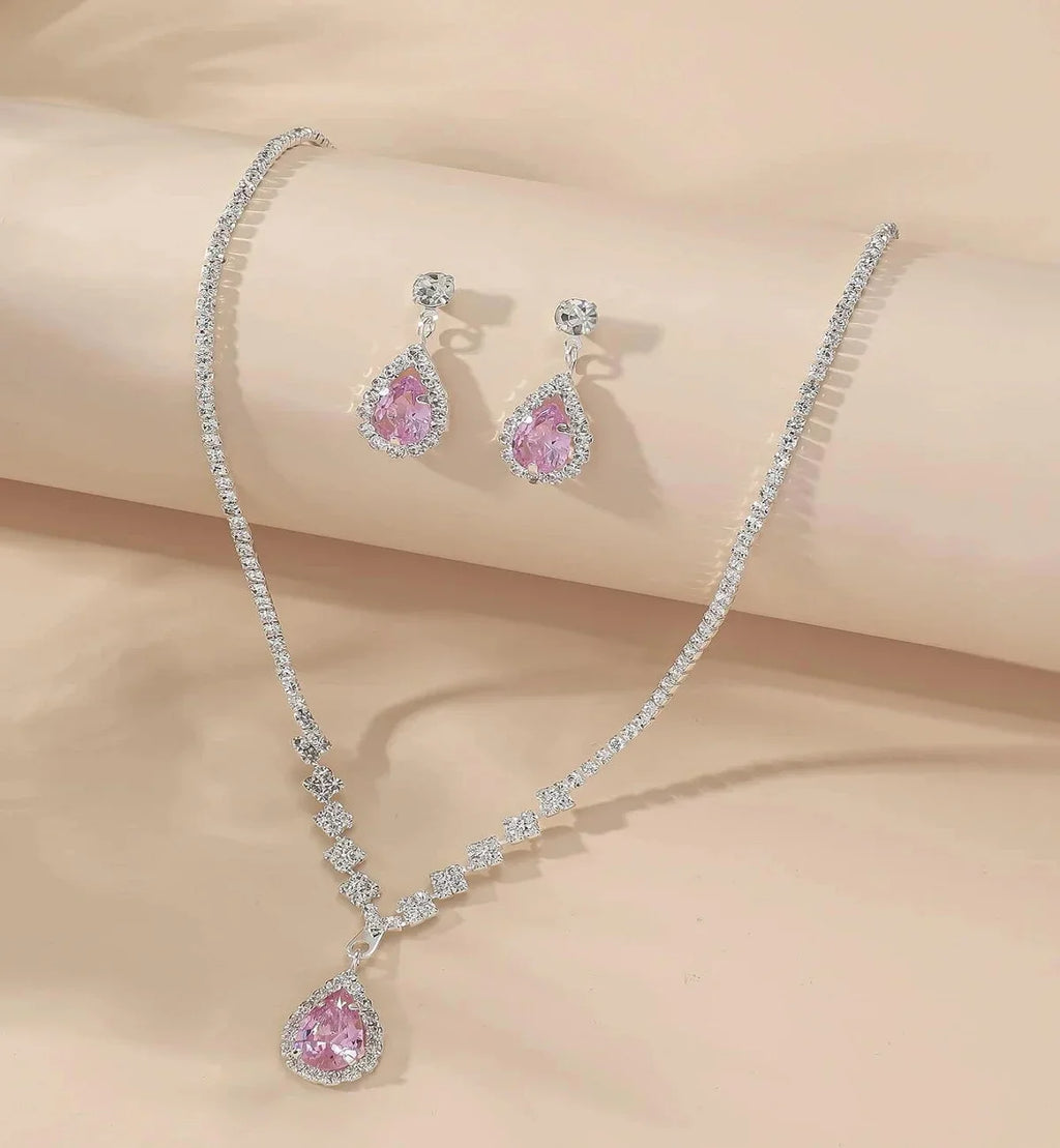 3PC  Jewelry Sets Wedding Season Women's Fashion Droplet Necklace and Earring Set Banquet Party Accessories