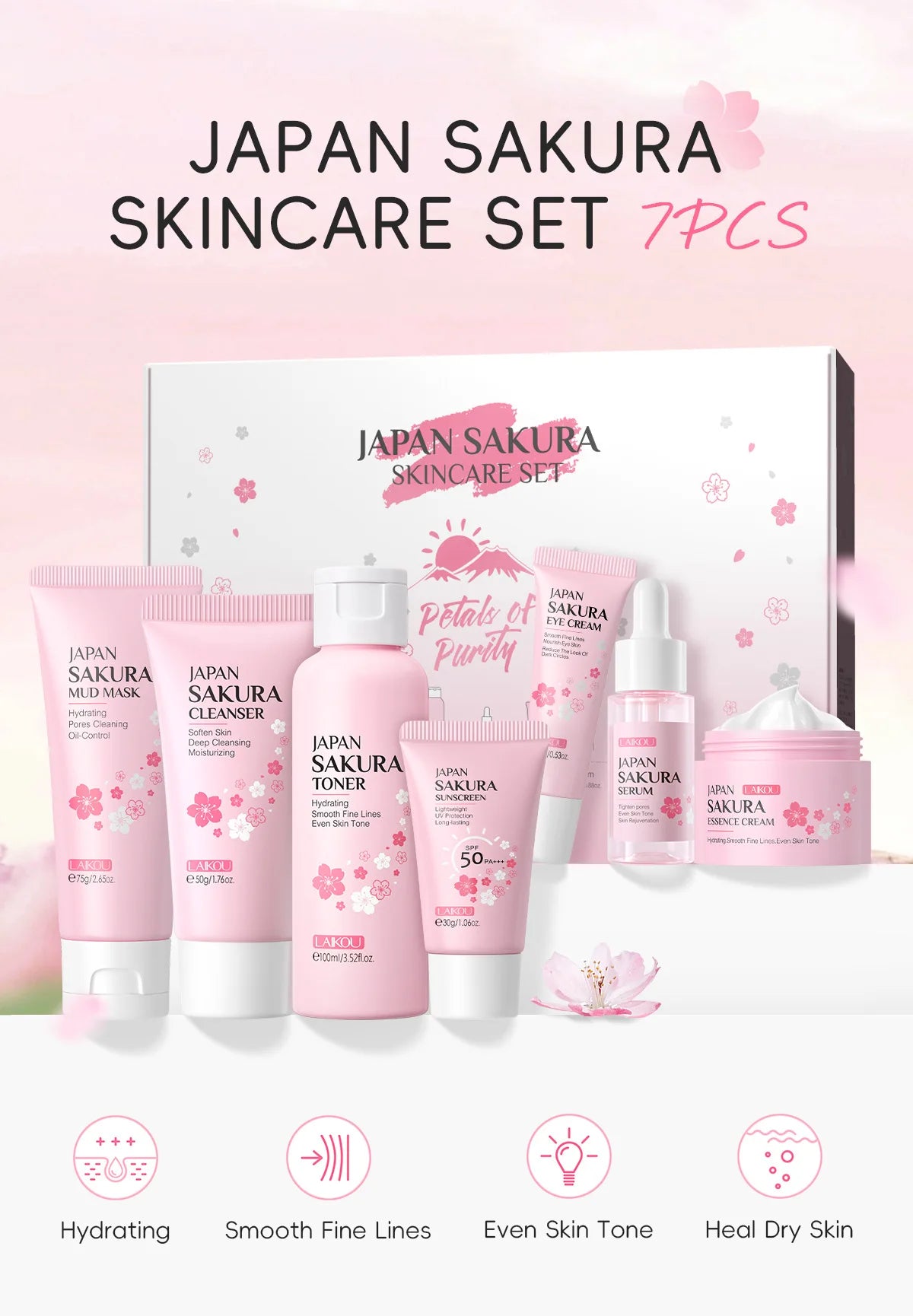 LAIKOU cleansing Laikou moisturizing hydration Japan Cherry Blossom Skincare 7-piece Mud Mask Edition Facial Care Set