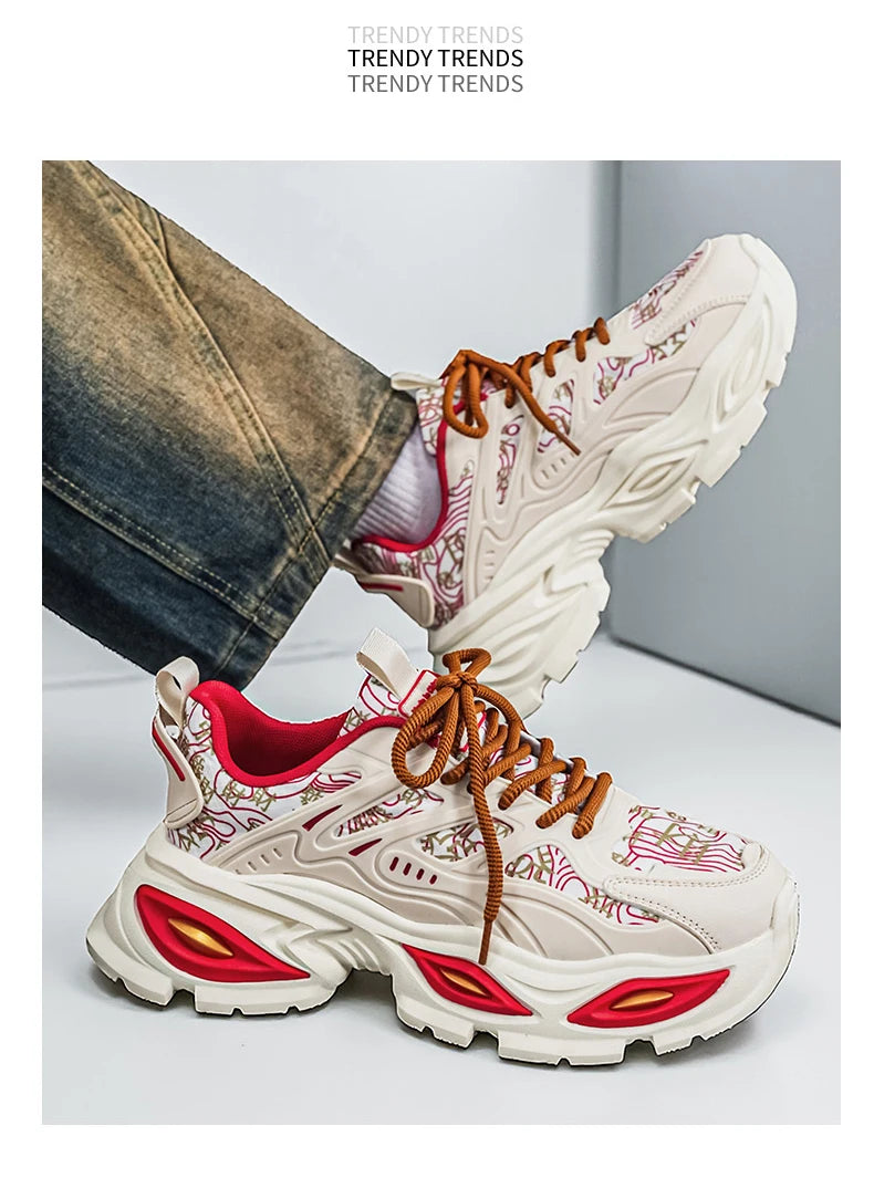 Chunky Sneakers Mens Original Designer Sports Shoes Fashion Casual Leather Fabric Breathable Height Increased Platform Gym Shoes