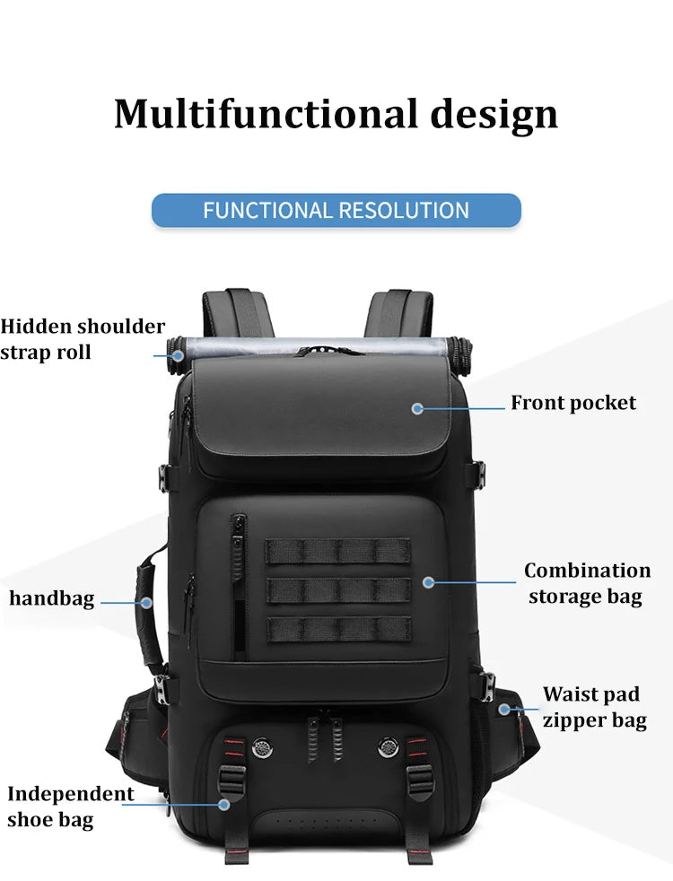 Men Travel backpack waterproof 17 inch Business Laptop Backpack with Separate Shoe Bag USB charging 50L outdoors Hiking Backpack