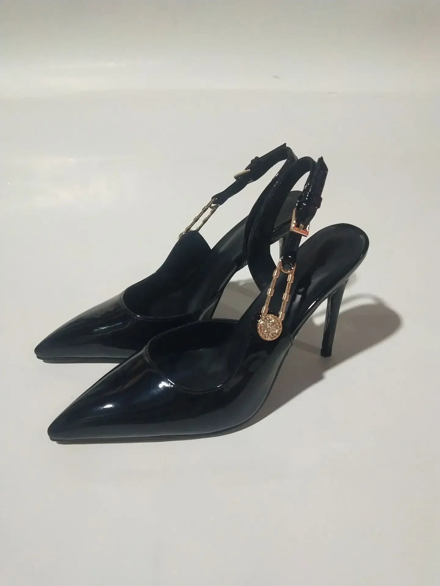 2025Women's Sexy Silk Rhinestone Pumps Belt Buckle Back Hollow Pointed Toe Thin Heel Sandals Pumps Female High Heels Party Shoes