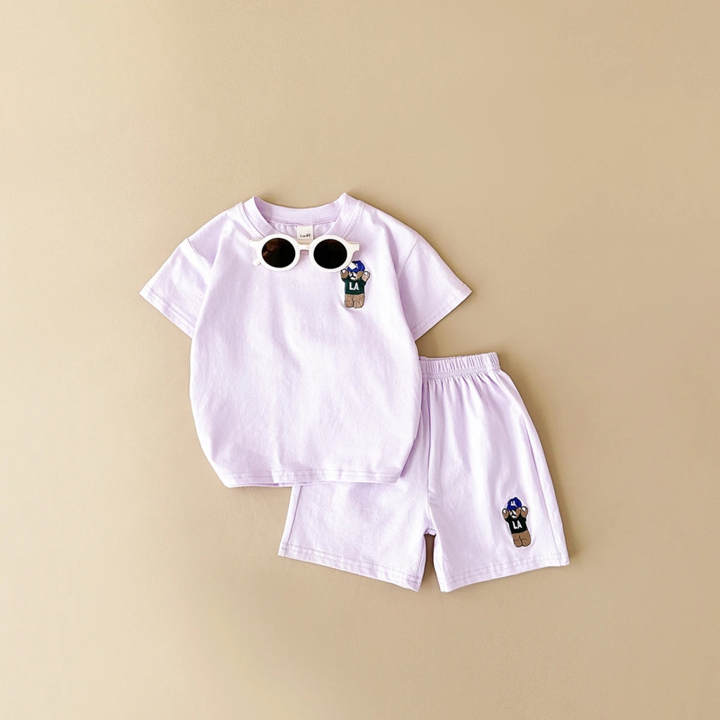 INS Summer Baby Boys Clothes Baby Girls Suit Bear Embroidery Thin Sports T-shirt Baby Cotton Infant Outfit Set Children Clothing