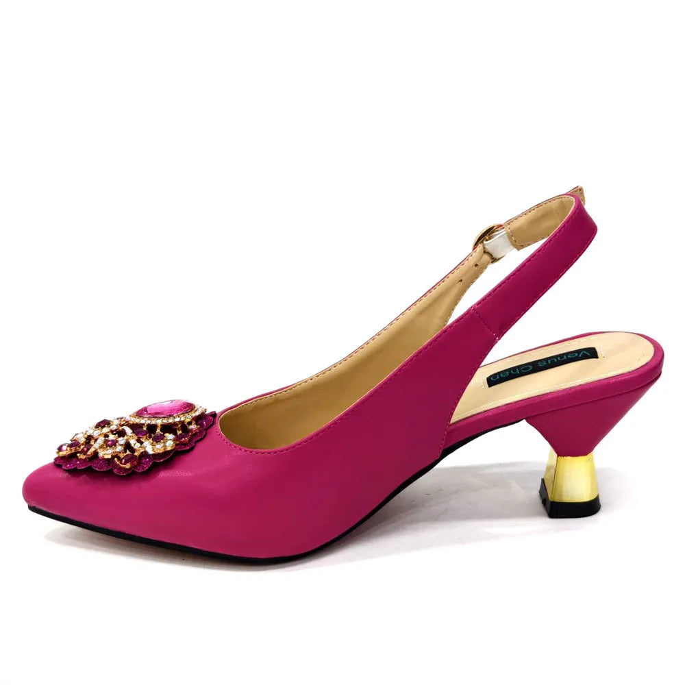 Italian 2024 Fashion Design Diamond Chain Full Diamond Bag And Pointed High Heels Noble And Generous Decoration Full Diamond