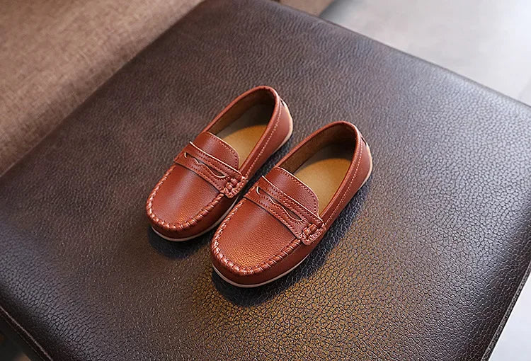 2025 Boys' Slip-On Oxford Loafers Spring Autumn Soft PU Leather Toddler Shoes Black White School Uniform Shoes for Kids