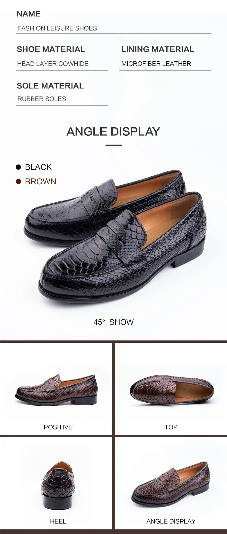 Slip on Penny Loafer Men Fashion Snake Pattern Leather Shoes Driving Footwear Handcraft Custom Popular Business Shoes for Men