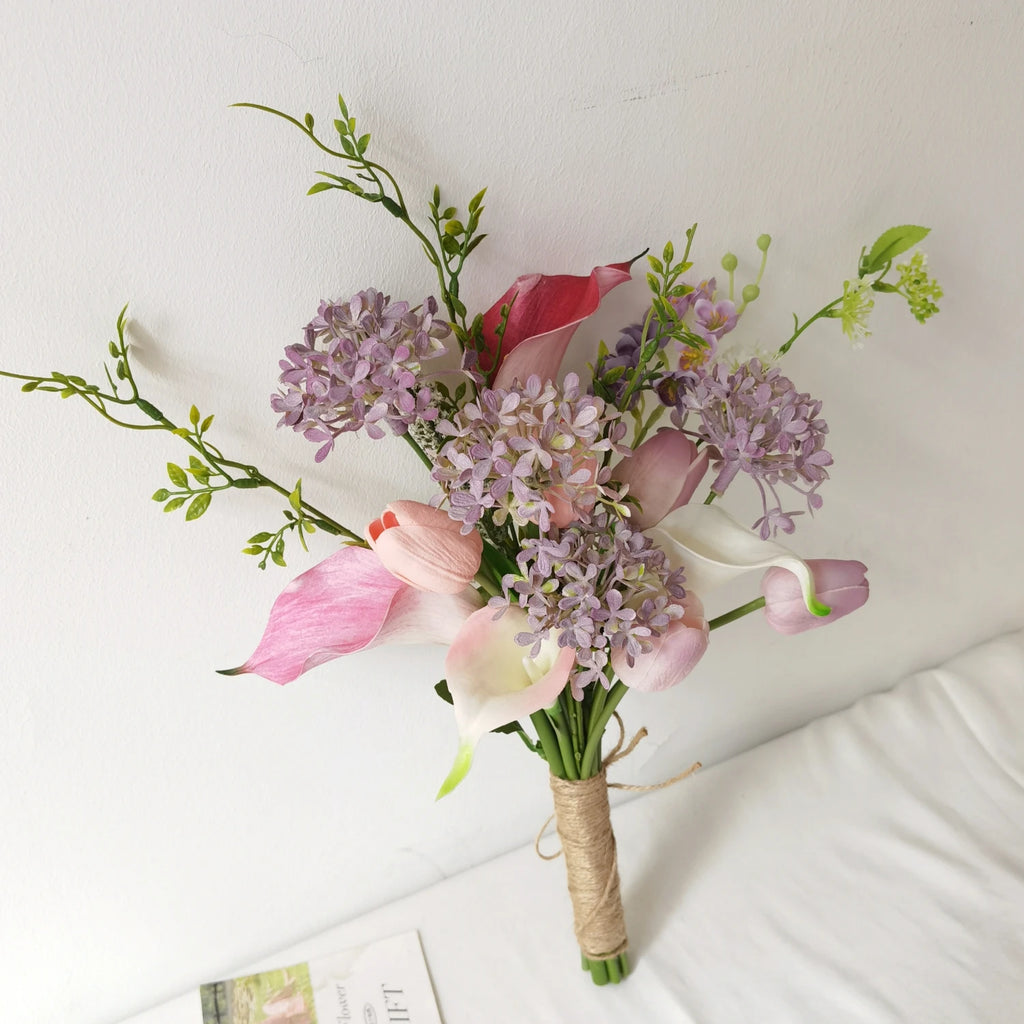 Ins Sle Purple Pink Handheld Flower Bouquet Artificial Flowers Wedding Photoaphy New Bride Home Decoration Arrangement