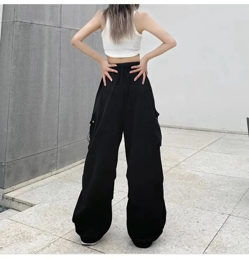 Retro work casual pants for women's summer versatile straight tube drape leggings loose wide leg pants
