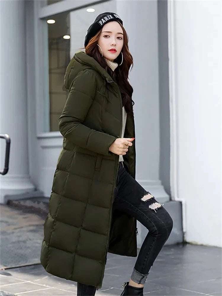 2025 New Winter Parka Long Coat Women WhiteThick Warm Down Cotton Coat Fashion Hooded Parka Puffer Windproof Snow Overcoat