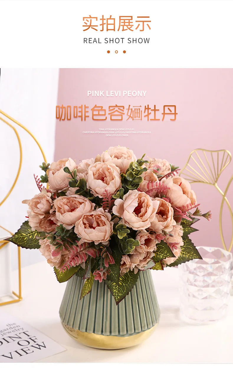 1pcs/30cm Rose Pink Silk Bouquet Peony Artificial Flower  Bride Wedding Home Decoration Artificial Flower Wedding Home Decor