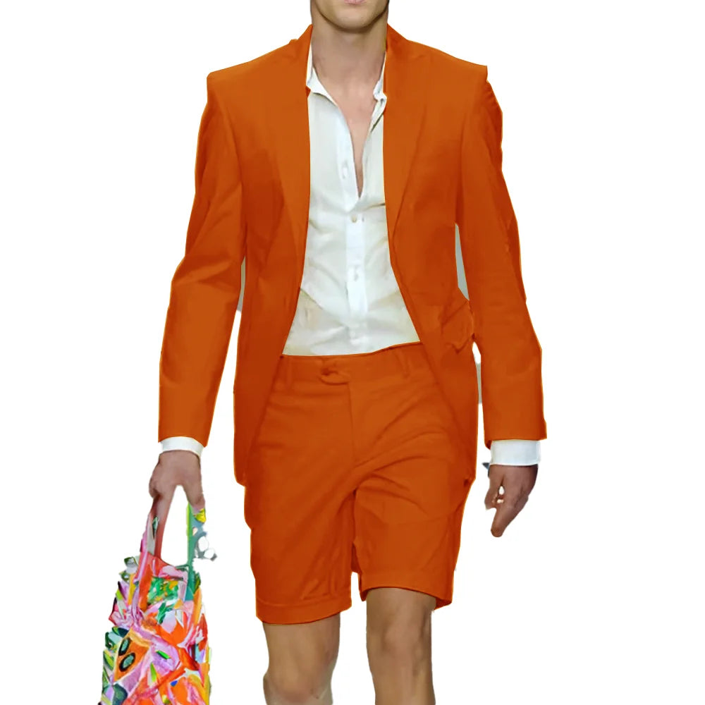 Fashion Yellow Suit for Mens Summer Jacket Shorts Suit 2 Piece Set Wedding Groom Tuxedo Formal Blazer Customized