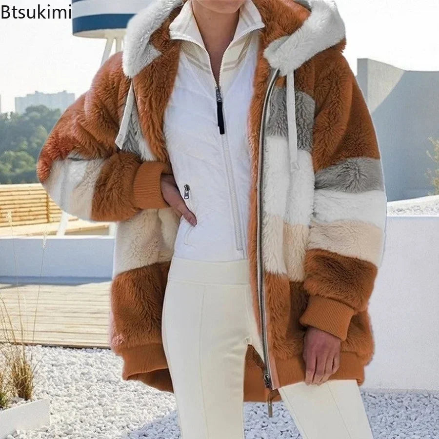 2025 Women's Warm Coats Jackets for Autumn Winter Long Jacket Warm Thick Fleece Faux Fur Coat Plush Teddy Woman Fur Coat Female