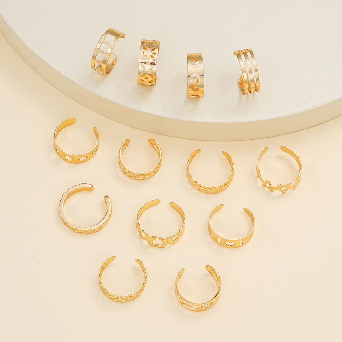 13 Pcs Fashion Hollow Heart Toe Rings Set for Women Adjustable Simple Minimal Open Toe Ring Set Summer Beach Foot Jewelry Gifts