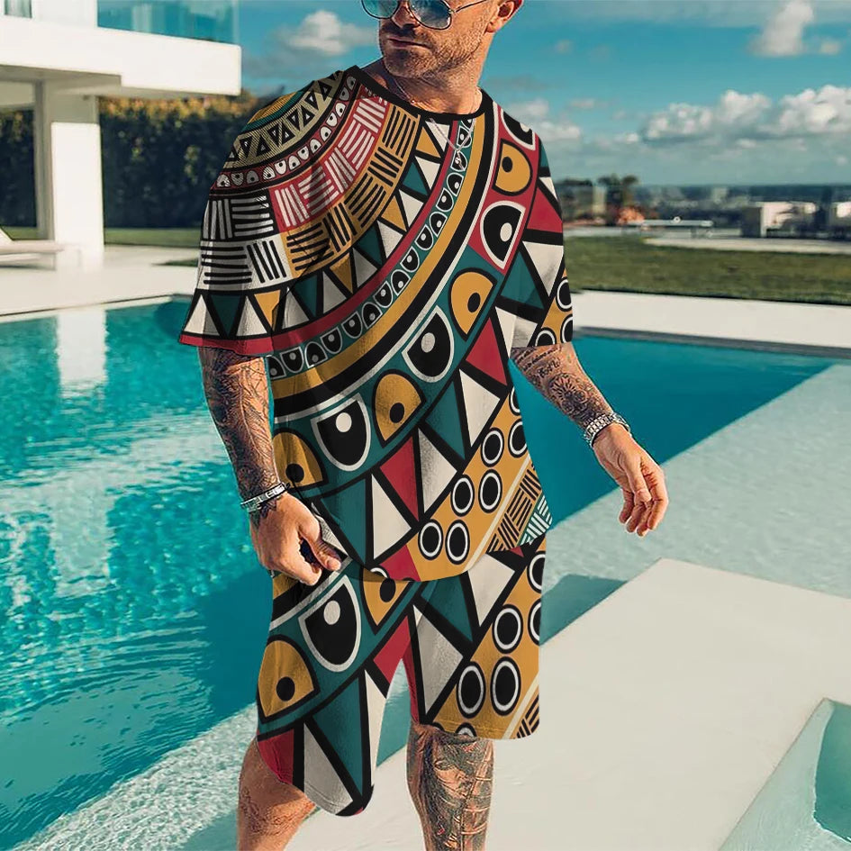 Summer Clothes For Men Vintage Tshirt Shorts 2 Pieces Set Men's Oversized Tracksuit Skull 3D Print Street Men Sets Short Outfits