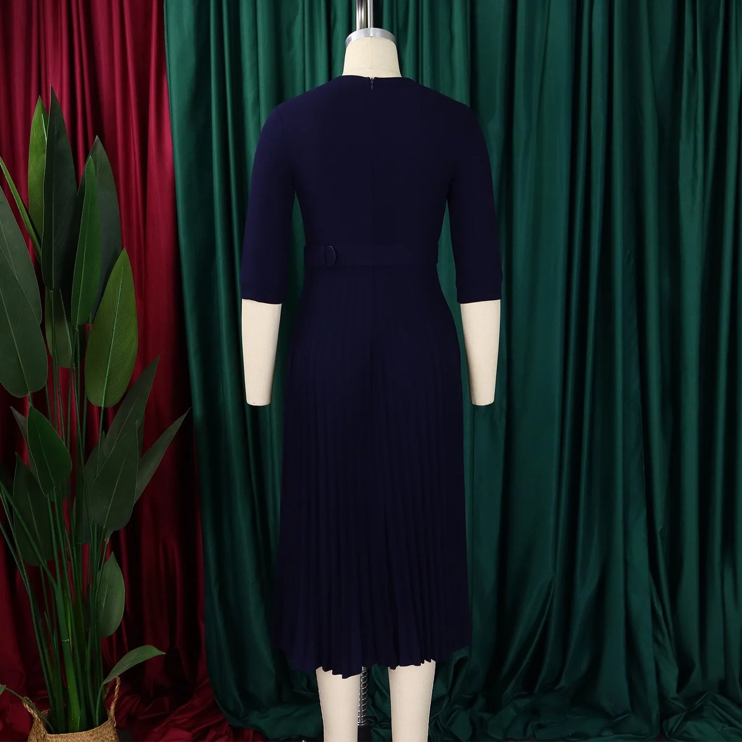 Elegant Office Ladies Dresses 2024 Autumn Fall Notched Collar Half Sleeve Belt Waisted Mid Calf Female Birthday Party Dress Midi