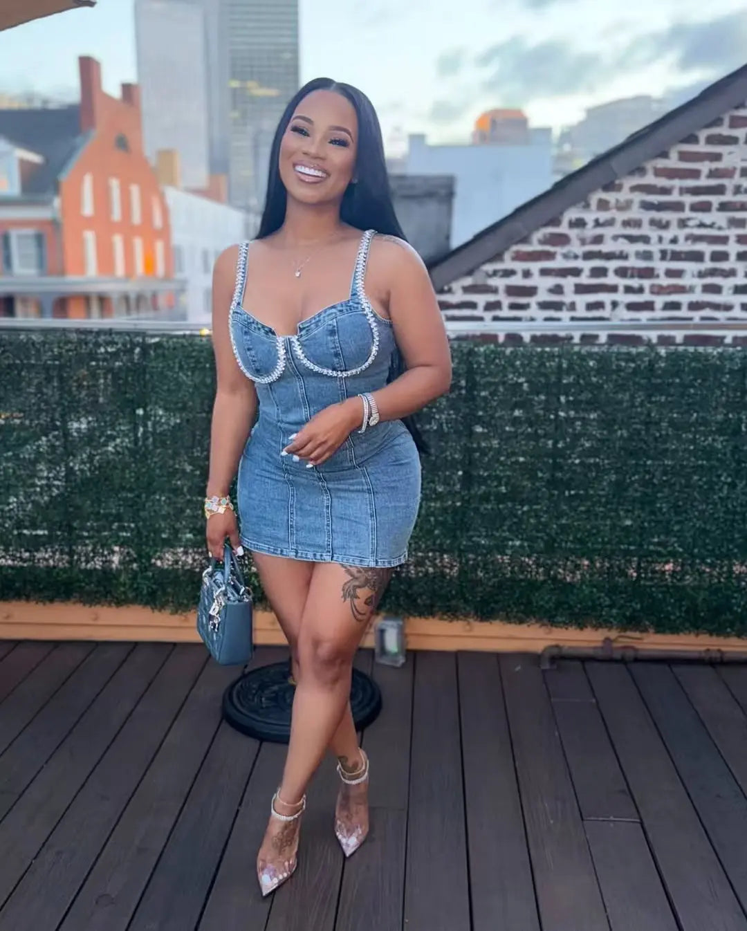 Camisole Dress Sexy Sleeveless Women Denim Dresses Solid Spliced Sheath Slim Washed Distressed 2025 Summer Wrap Buttocks