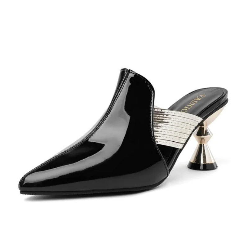 Women Sandals Wedding Party Strange Heels Mules Fashion Rhinestone Slippers Quality PU Pumps Shoes Woman