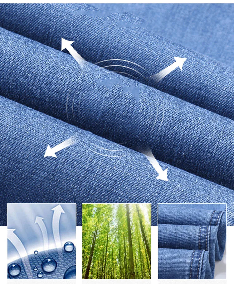 2025 Spring Summer Thin Classic Men's Business Jeans Stretch Trousers Casual Straight Denim Pants  Brand Male Clothing 28-40