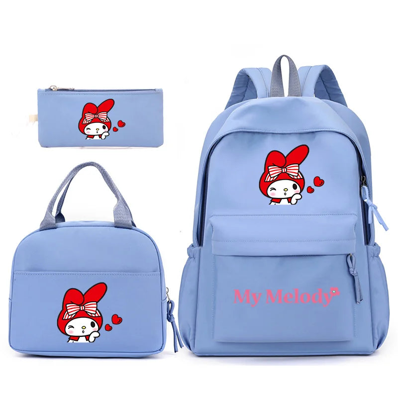 3pcs/Set My Melody Backpack with Lunch Bag for Teenagers Student School Bags Casual Comfortable Travel Set