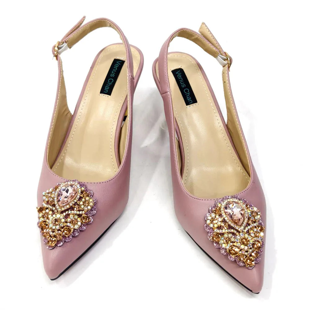 Italian 2024 Fashion Design Diamond Chain Full Diamond Bag And Pointed High Heels Noble And Generous Decoration Full Diamond