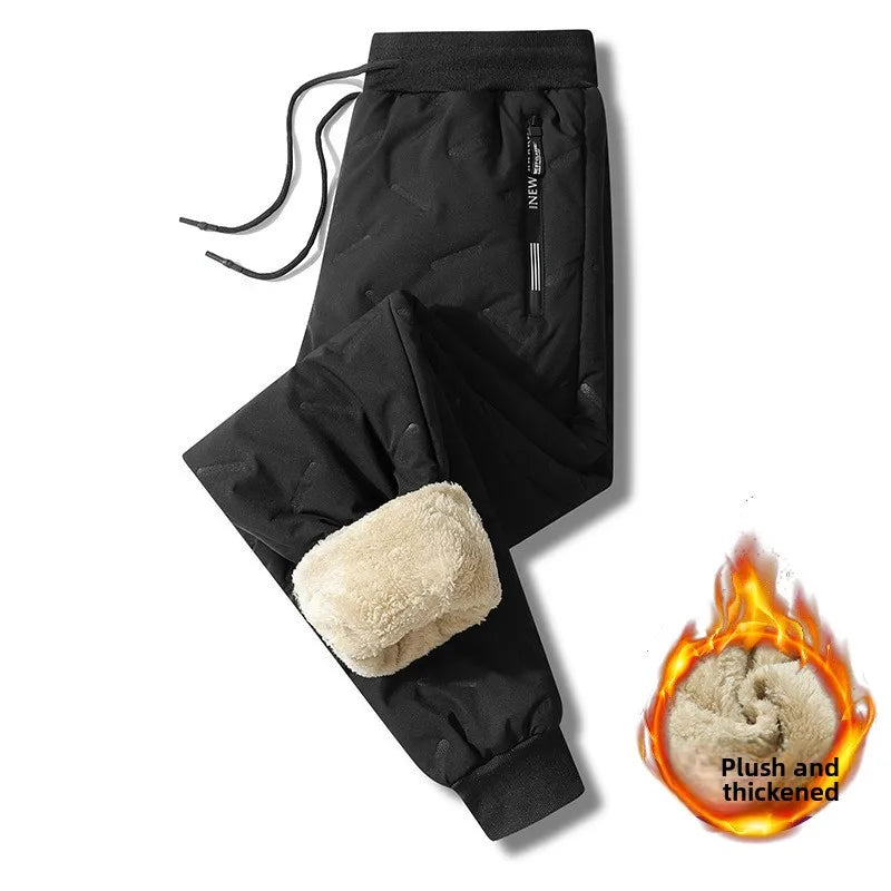 Winter Sweatwear Men Plush Thick Fleece Sweatpant Lambswool Thermal Trousers Casual Pants Waterproof Windproof Warm Cotton Pants