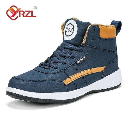 YRZL Men Shoes Spring Autumn Hight Top Waterproof Walking Sneakers Leisure Male Leather Sports Shoes Non-Slip Shoes for Men