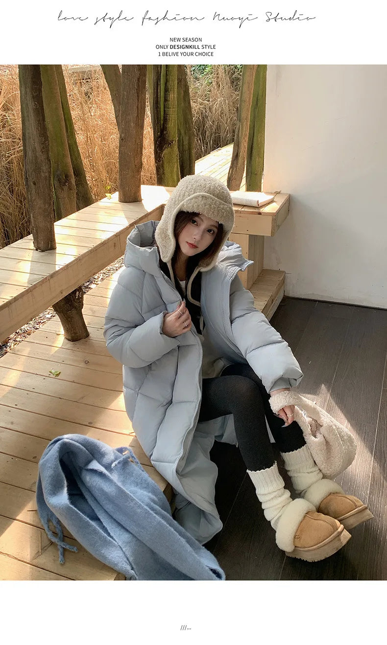Long Coats Parkas Women Loose Zipper Hooded Jacket Thick Warm Casual Full Sleeve Elegant Spliced Jackets Autumn Winter
