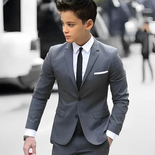 2 Piece Light Gray Boy Tuxedos For Wedding Notched Lapel Custom Kids Trim Fit Groomsmen Boy Suits