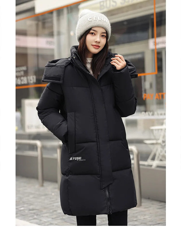 Women'S Winter Down Cotton Jacket 2025 New Warm Thicken Cotton Padded Jacket Korean Loose Plus Size Parkas Outwear Long Coat