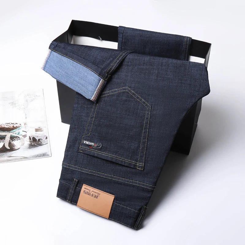 2025 Spring Summer Thin Classic Men's Business Jeans Stretch Trousers Casual Straight Denim Pants  Brand Male Clothing 28-40