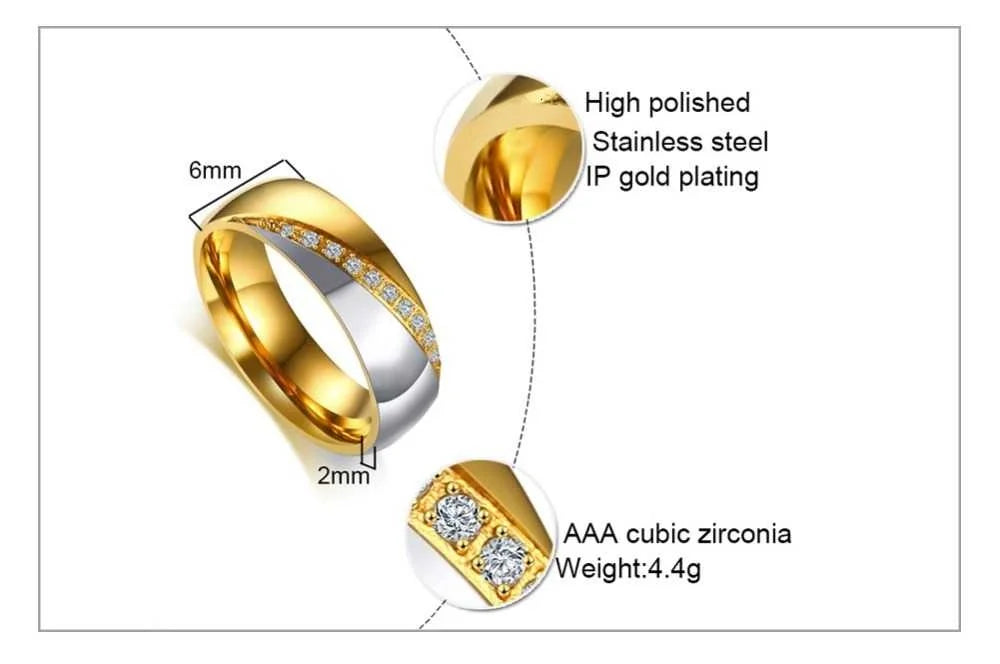 Vnox Temperament Wedding Rings For Women Men CZ Stones Stainless Steel Engagement Band Anniversary Personalized Gift Jewelry