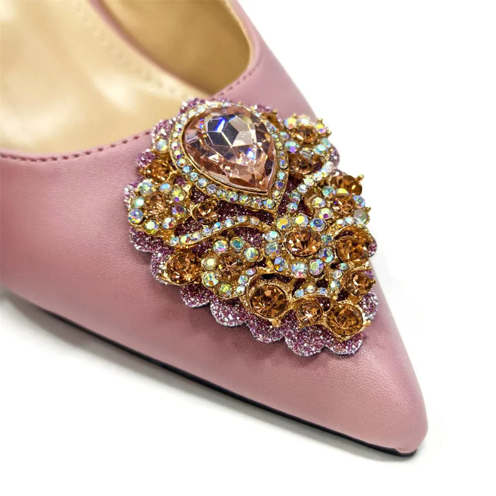 Italian 2024 Fashion Design Diamond Chain Full Diamond Bag And Pointed High Heels Noble And Generous Decoration Full Diamond