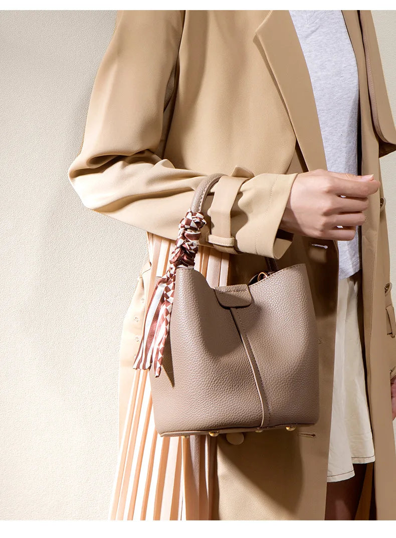 Luxury Top Handle Bag Women Crossbody Shoulder Bags Bucket Portable Tote Bag PU Leather Ladies Hand Bag Designer