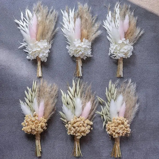 6pcs Mini Dried Flower Bouquet Bohemian Wedding Pampas Rabbit Tail Grass Bridesmaid Flowers Wedding Party Decoration Home Decor