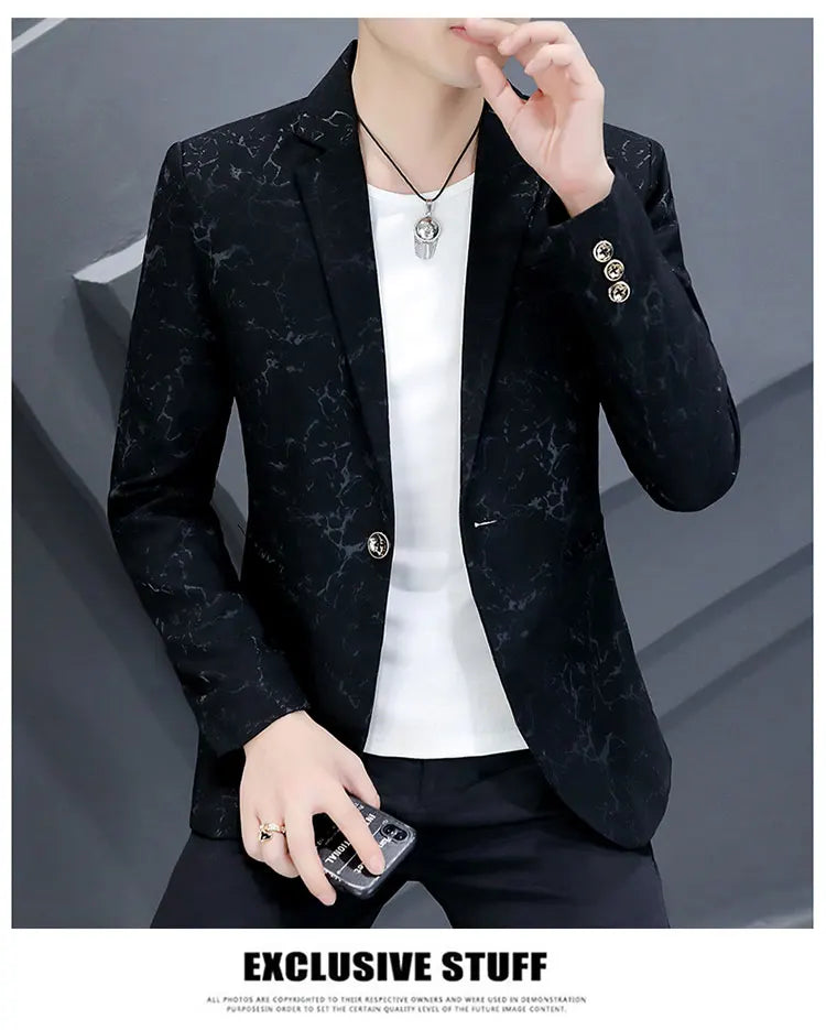The Main Push Burst Casual Small Suit Trend Pattern Personality Coat Spring and Summer Coat Comfortable Handsome Men's Clothing