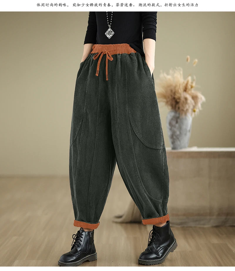 Oversized Corduroy Autumn Winter Elastic High Waist Harem Pant Women Casual Modis Ladies Trousers Pleated Loose Woman Harem Pant