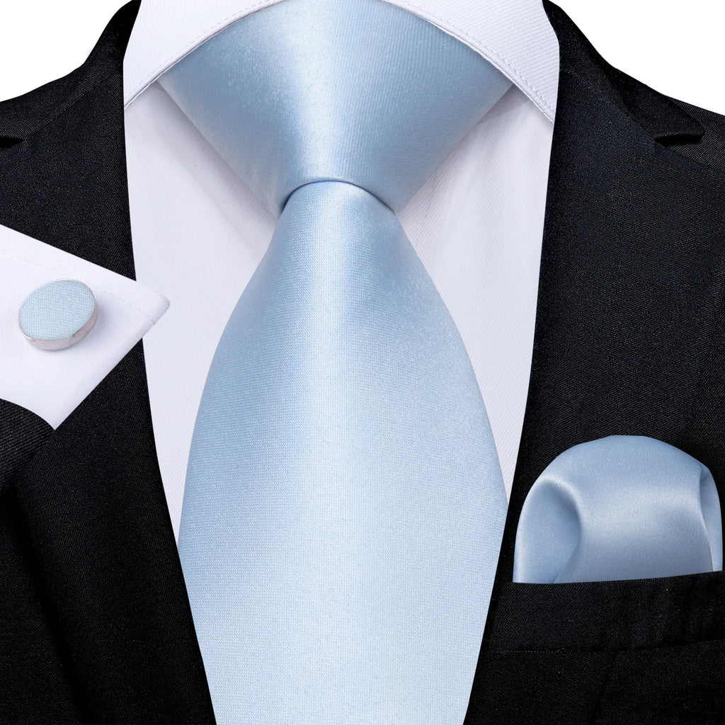 Light Blue Men's Tie Set Handkerchief Cufflinks Solid Paisley Floral Wedding Party Formal Groom Suits Accessories Gift Husband