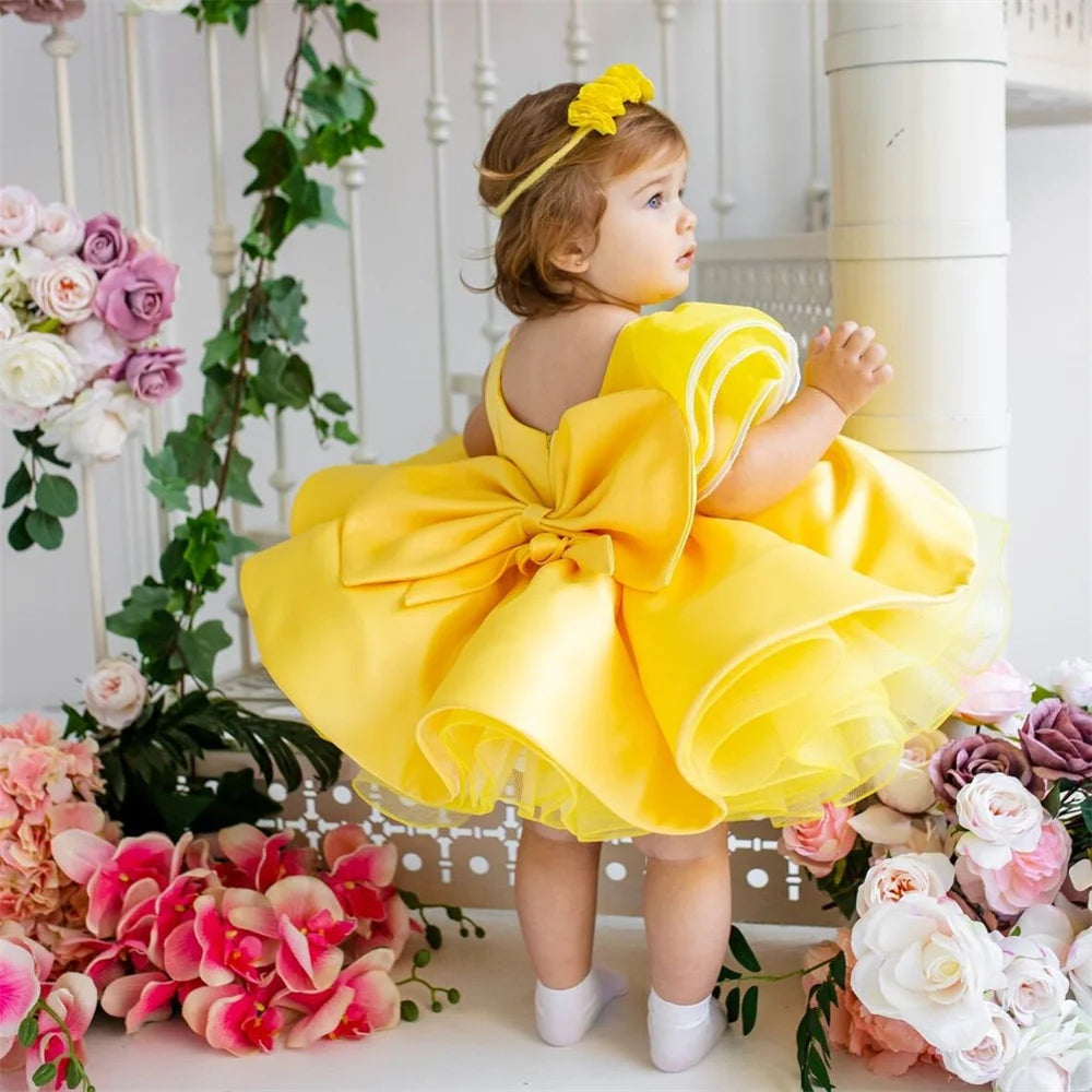Flower Girl Dresses Yellow Cute Knee Length Customized Children's and Girls' Clothing for The First Eucharist Birthday Ball