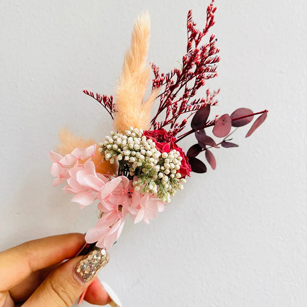 6pcs Mini Dried Flower Bouquet Bohemian Wedding Pampas Rabbit Tail Grass Bridesmaid Flowers Wedding Party Decoration Home Decor