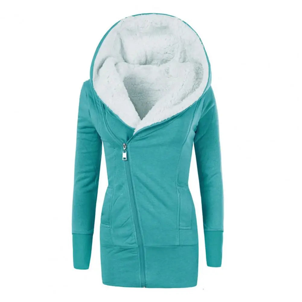 Women Fleece Long Hoodie Winter Jacket European And American Women's Winter Thick Warm Lamb Wool Hooded Mid Length Jacket